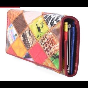 Up cycled leather animal rhombus pattern wallet